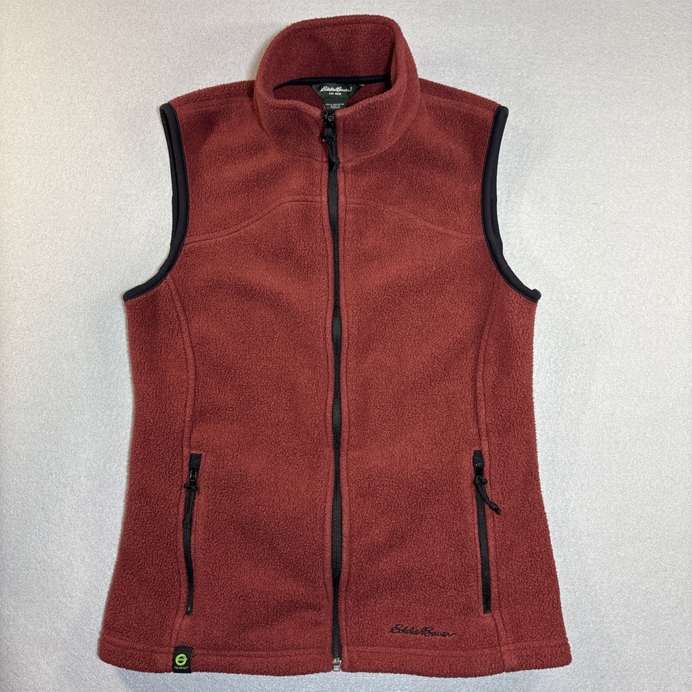 Men's Eddie Bauer Fleece‎ Full Zip Vest, X-Small, Rust Logo Polartec